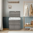 thumbnail image 3 of edx Laundry Basket with Lid, 110 L Hand-Woven Pp Rattan Laundry Basket with Compartments & Handles, Foldable, Removable Liner, Gray, 3 of 9