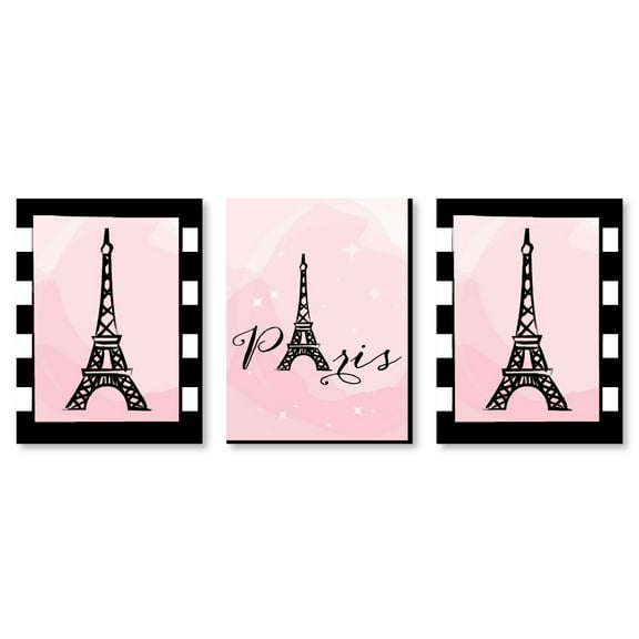 Big Dot of Happiness Paris, Ooh La La - Baby Girl Nursery Wall Art, Kids Room Decor and Eiffel Tower Home Decor - 7.5 x 10 inches - Set of 3 Prints