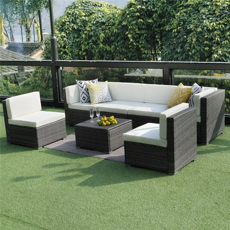 Outdoor Sofa Patio Furniture Set 7pcs Outdoor Gray Wicker Sofa