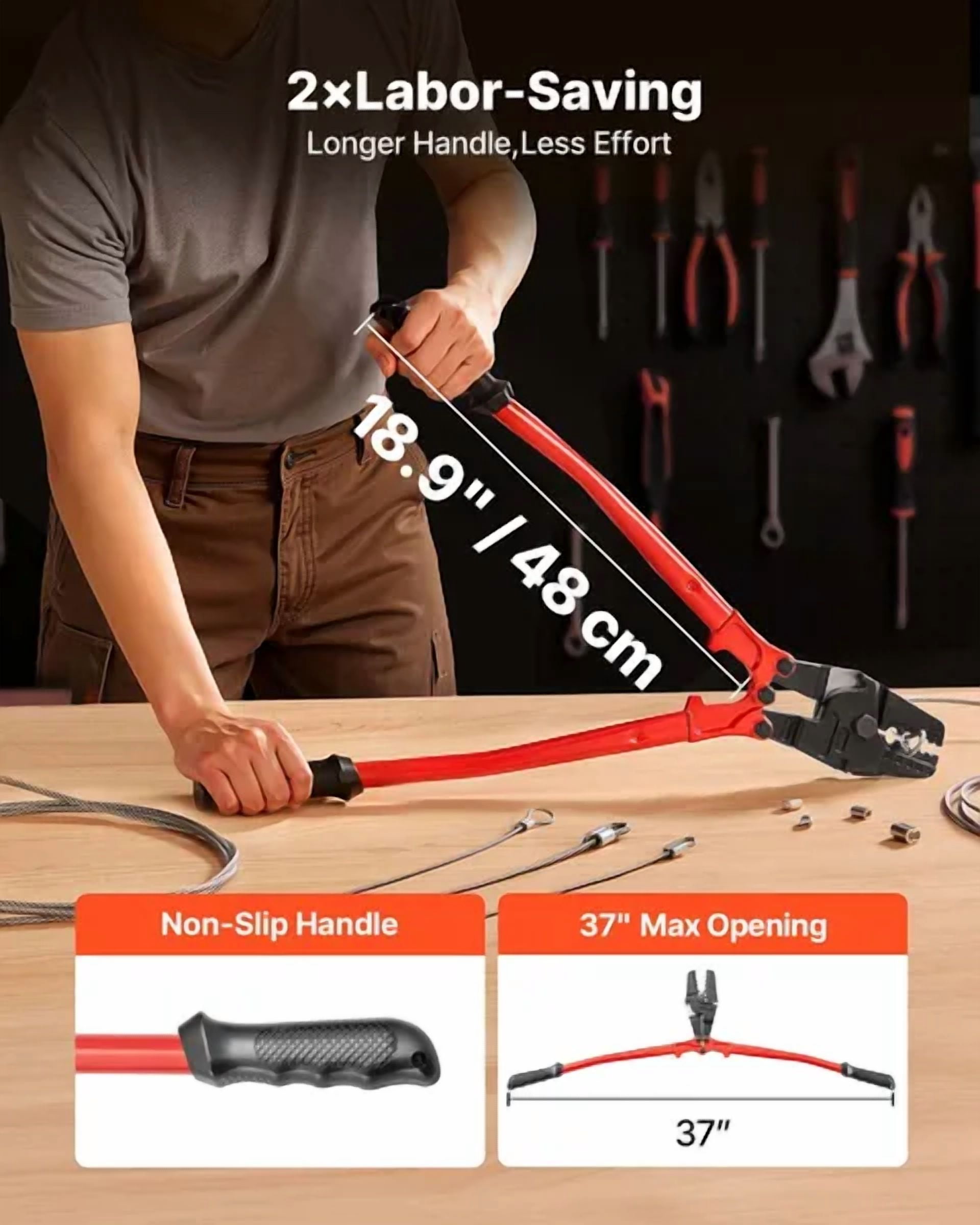 24-Inch Hand Swager Cable Wire Rope Cutter for 1/16" to 3/16" Aluminum and Copper Sleeves-Versatile Tool for DIY and Professional Use