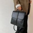 thumbnail image 4 of HUISZJ PU Leather Backpack, Vintage College Rucksack Bag, Large Capacity Trendy Backpack for Work Travel Outdoor (Black), 4 of 10