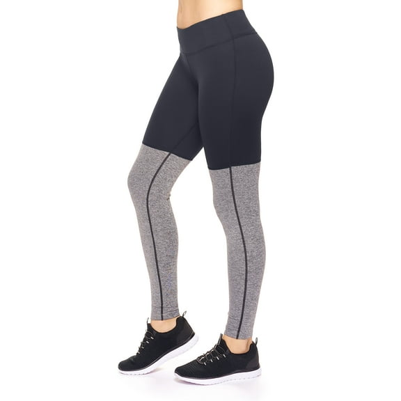 Expert Brand Women's Mid-Rise, Heather Colorblock Leggings, Black/Heather Charcoal, Medium