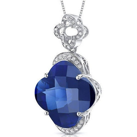 Oravo 21.00 Carat T.G.W. Lilly-Cut Created Blue Sapphire Rhodium over Sterling Silver Pendant, 18