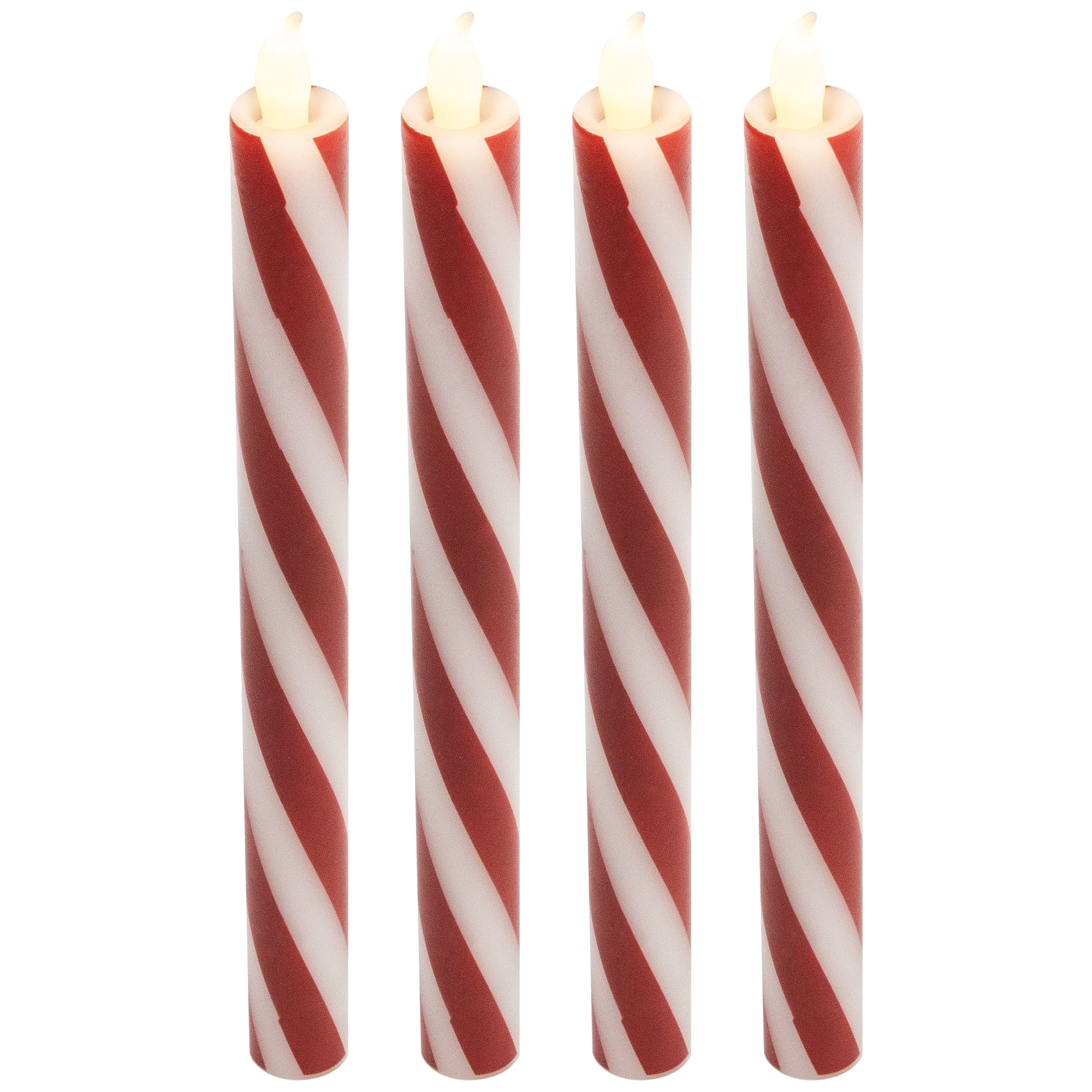 Northlight Candy Cane Striped Flameless Tapered Christmas Candles - 9.5" - Red and White - Set of 4