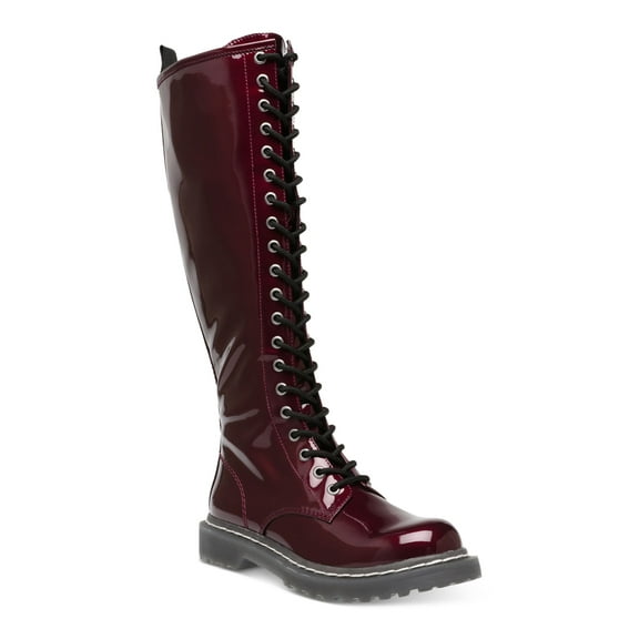 WILD PAIR Womens Burgundy Lace-Up Back Pull Tab Lug Sole Comfort Rylee Round Toe Block Heel Zip-Up Combat Boots 8 M