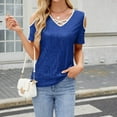 thumbnail image 6 of Sequin Tops for Women Summer Cold Shoulder Short Sleeve Blouses Cross V Neck Color Block Dressy Casual Shirts (XL, Blue), 6 of 7