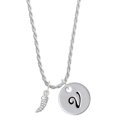 thumbnail image 1 of Delight Jewelry Silvertone Small Crystal Sabre Tooth Silvertone Script Initial Disc - V - Charm Necklace, 20"+3", 1 of 4