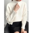 thumbnail image 2 of Chic Comfort: Women's Classic Cardigan Stand Collar Pullover Sweater – Ribbed Knit with Spandex Yarns for Effortless Style this Fall/Winter Solid Color White, 2 of 2