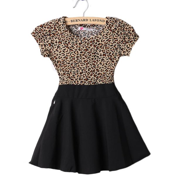 Gaono Toddler Infant Girls Summer One Piece Short Sleeve Leopard Casual Mini Dress Walmart Com Walmart Com