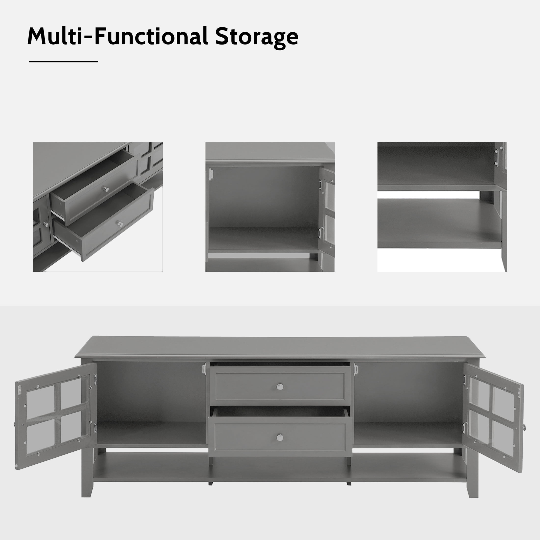 Noble House TV Stand for TVs up to 60 Inch with Dual Drawers, Storage Cabinets, Gray