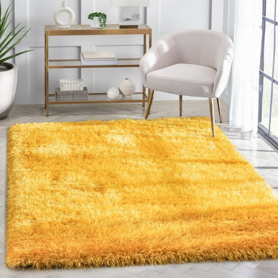 Well Woven Chie Mustard Yellow Kuki Collection Ultra Soft Two-Tone Floppy Pile Shag Area Rug 9'3" x 12'6"