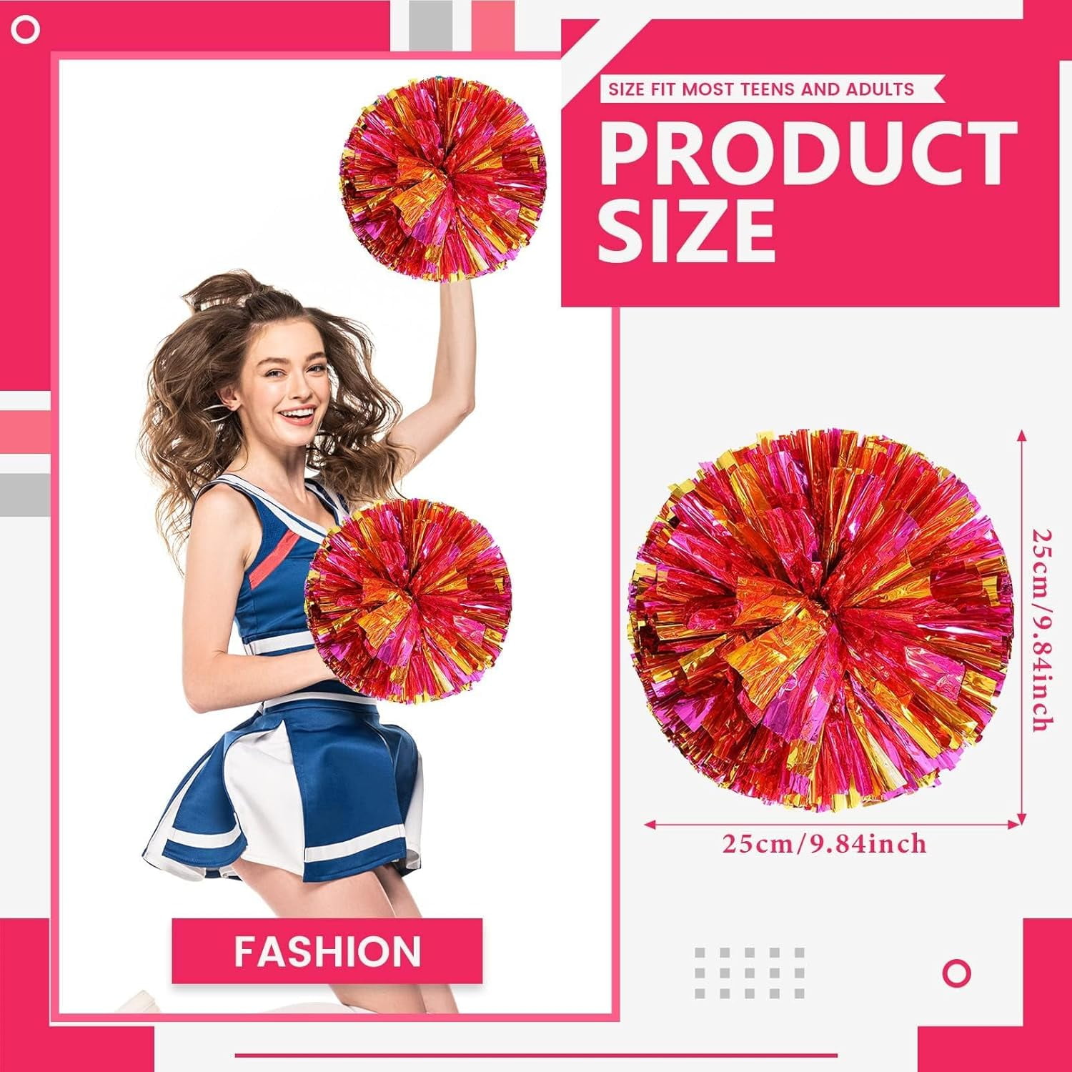 Zhangyh Pom Poms Cheerleading,Fluffy Cheerleader Pompoms with Finger Friendly Ring,Metallic Pom Poms Cheerleading for Celebration (Blue, 4 Pack)