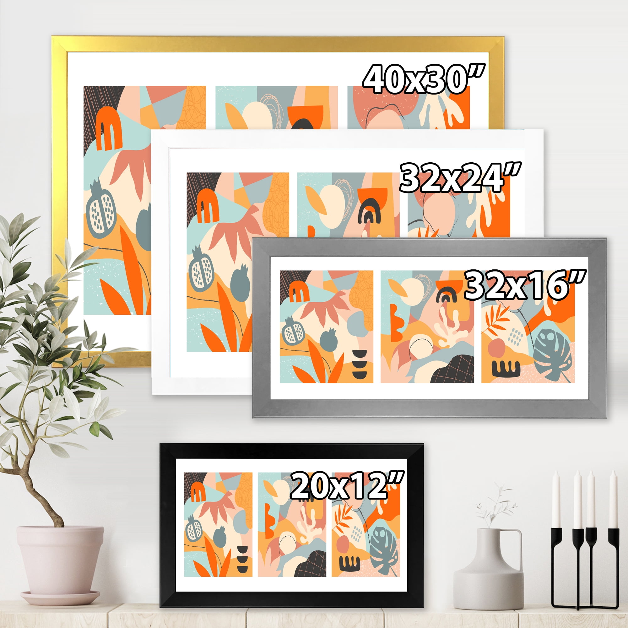 Designart 'Compostion Minimalistic of Organic Shapes VII' Modern Framed Art Print