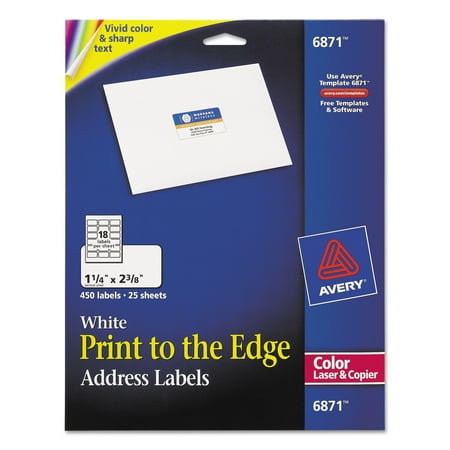Avery Vibrant Color-Printing Address Labels, 1 1/4 x 2 3/8, White, 450/Pack