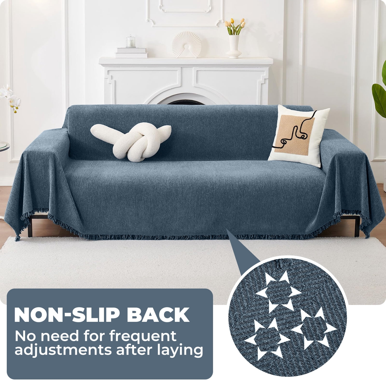 Sanmadrola Sofa Cover Non Slip Couch Cover for 3 Cushion Couch Machine Washable Furniture Protector for Dogs Pet Chenille Throw Slipcover Blanket for Living Room (Blue, 71"x118")