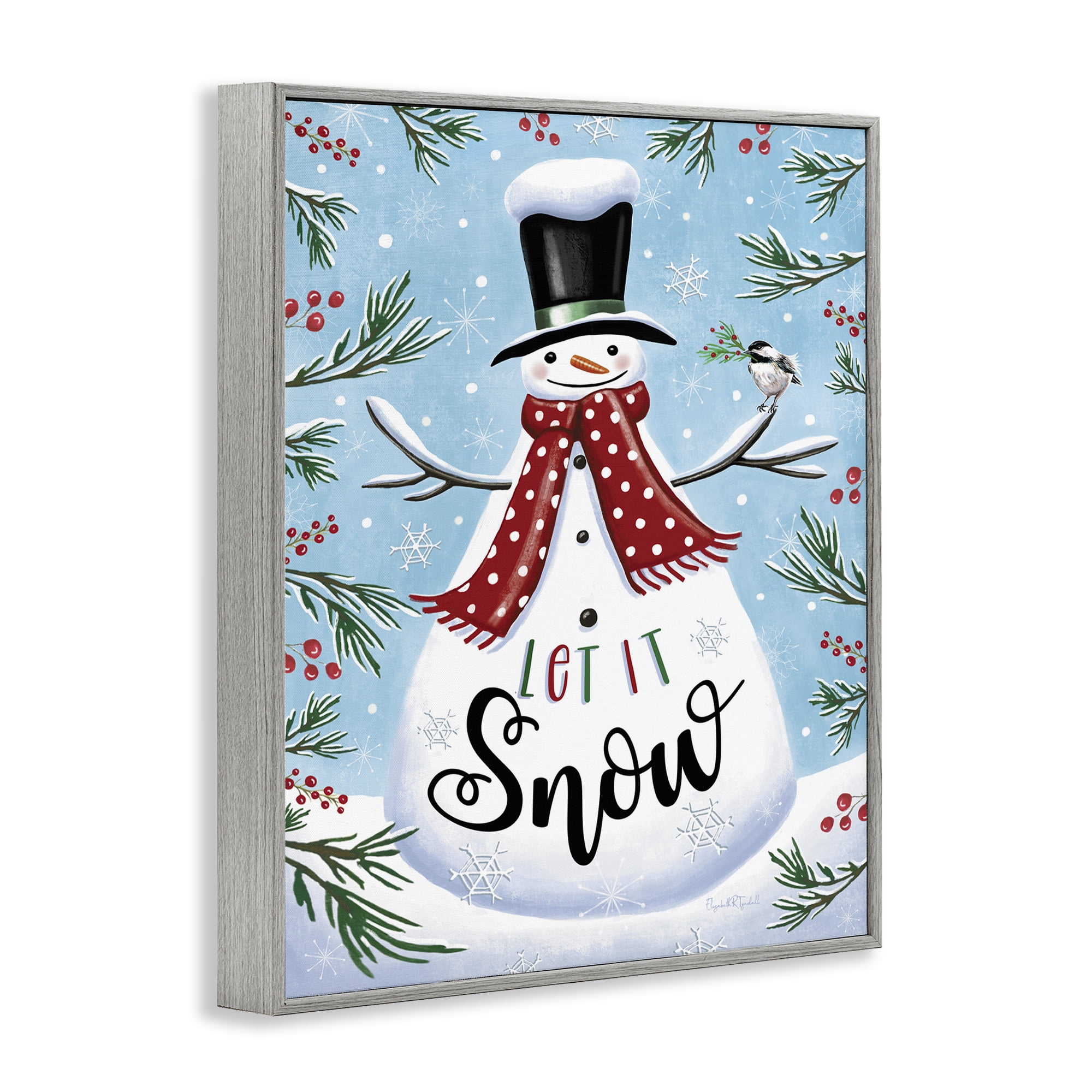 Stupell Industries Let It Snow Phrase Holiday Painting Gray Framed Art Print Wall Art, 11 x 14
