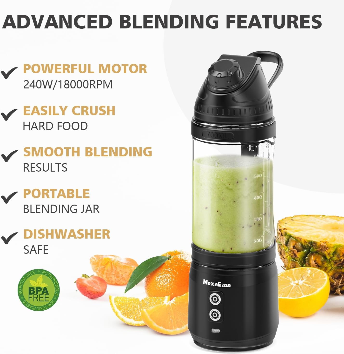 Portable Blender with Insulated Carrying Case & Recipe Book for Shakes and Smoothies, 20 OZ Personal Juicer Electric Protein Shaker Bottle, Mini Small Blender Cup with USB-C Rechargeable, Travel Lid