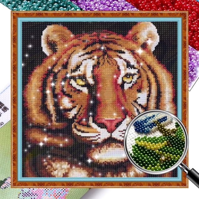 Cuentas Bordado Impresas 9CT Punto Cruz Tigre Arte Pared para El 44x45cm
