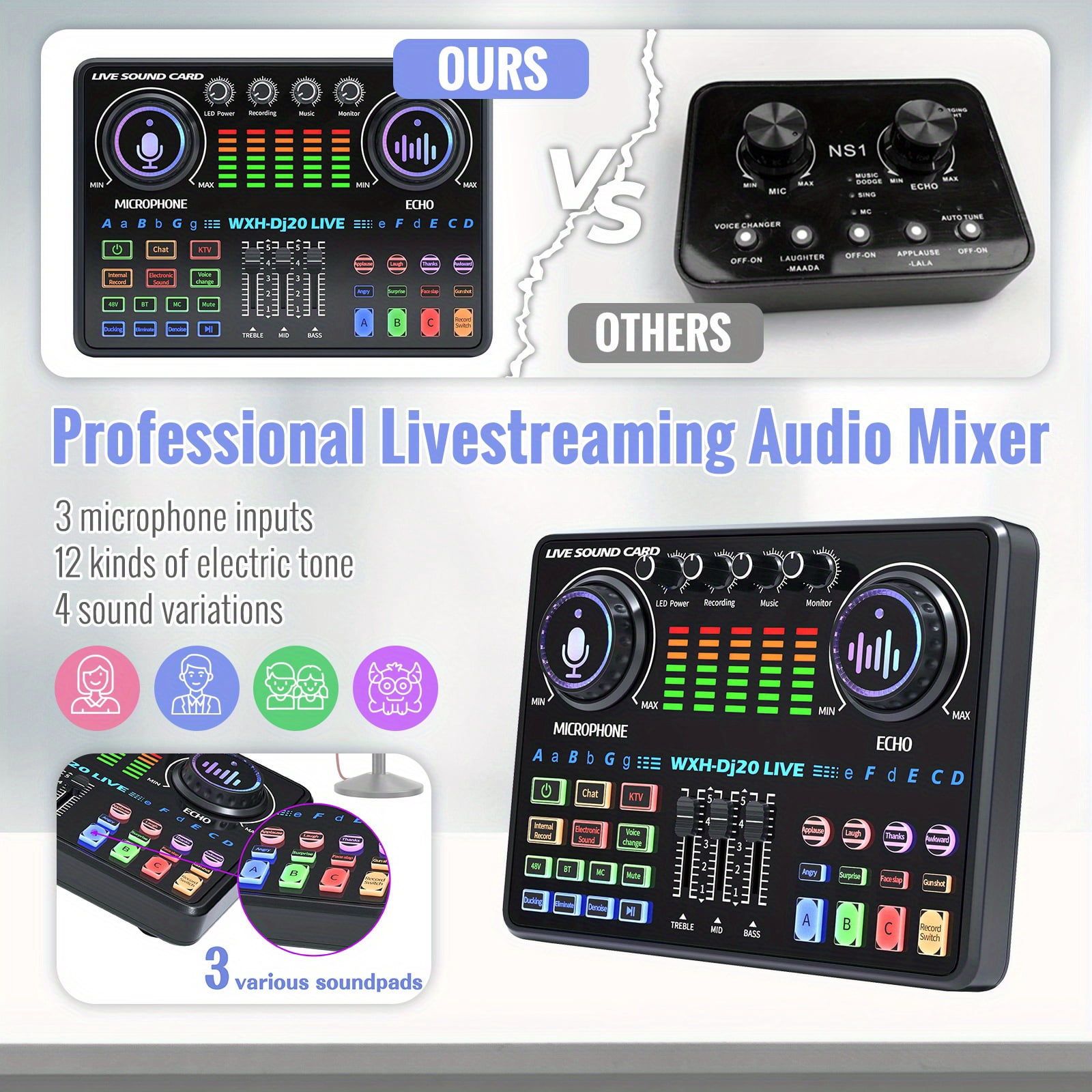 Podcast Equipment Bundle XLR Large Diaphragm Condenser Microphone with Live Sound Card Condenser Microphone Bundle for Studio Recording & Broadcasting