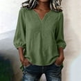 thumbnail image 5 of Smsaxvxz Womens Embroidered Cotton Linen Shirts Summer Fashion V Neck 3/4 Sleeve Casual Solid Loose High and Low Hem Blouse Tops Green 01 M, 5 of 8