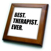 3dRose Best Therapist Ever, fun gift for shrinks and therapy jobs, black text - Framed Tile, 6 by 6-inch