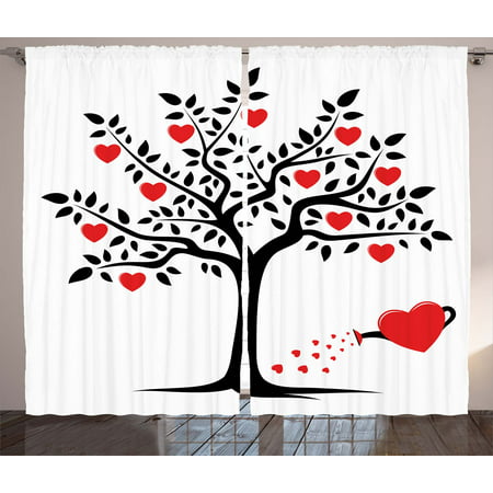 Valentines Day Decor Curtains 2 Panels Set, Love Themed Tree with Heart Romance Fruits Leaves Forest Couple Art, Window Drapes for Living Room Bedroom, 108W X 90L Inches, Black and Red, by (Kingdom Hearts 358 2 Days Best Panel Setup)