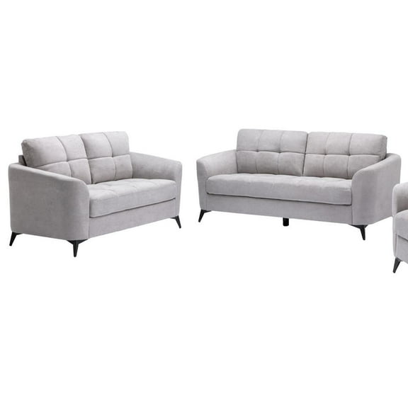 Callie Light Gray Woven Fabric Sofa Loveseat Living Room Set
