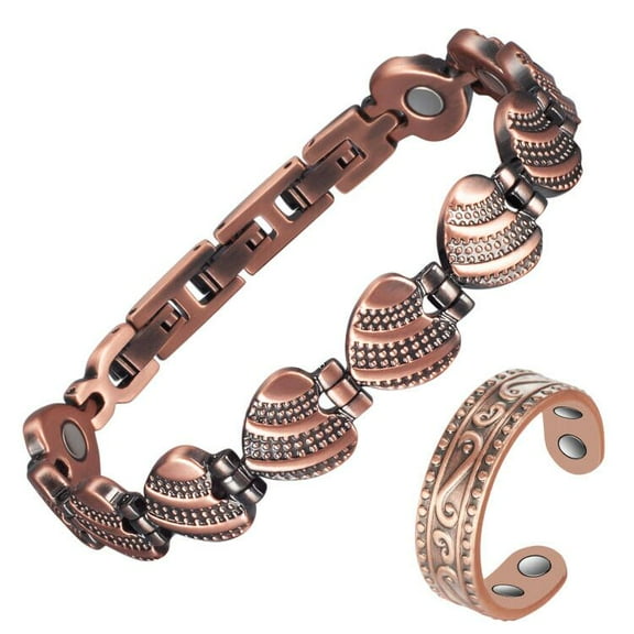 Wollet Heart Copper Magnetic Bracelets Set for Women,Copper Ring Jewelry Gift