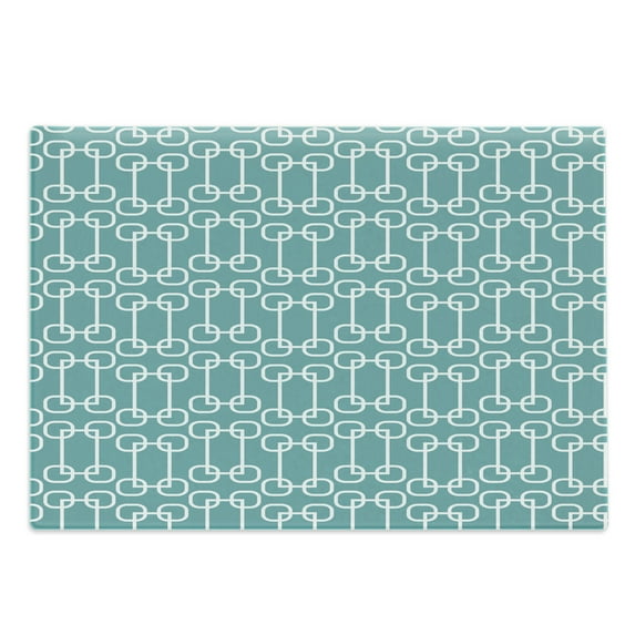 Turquoise Cutting Board, Vintage 60s Home Design Inspired Retro Squares and Circles Tile Like Image, Decorative Tempered Glass Cutting and Serving Board, Large Size, Teal and White, by Ambesonne