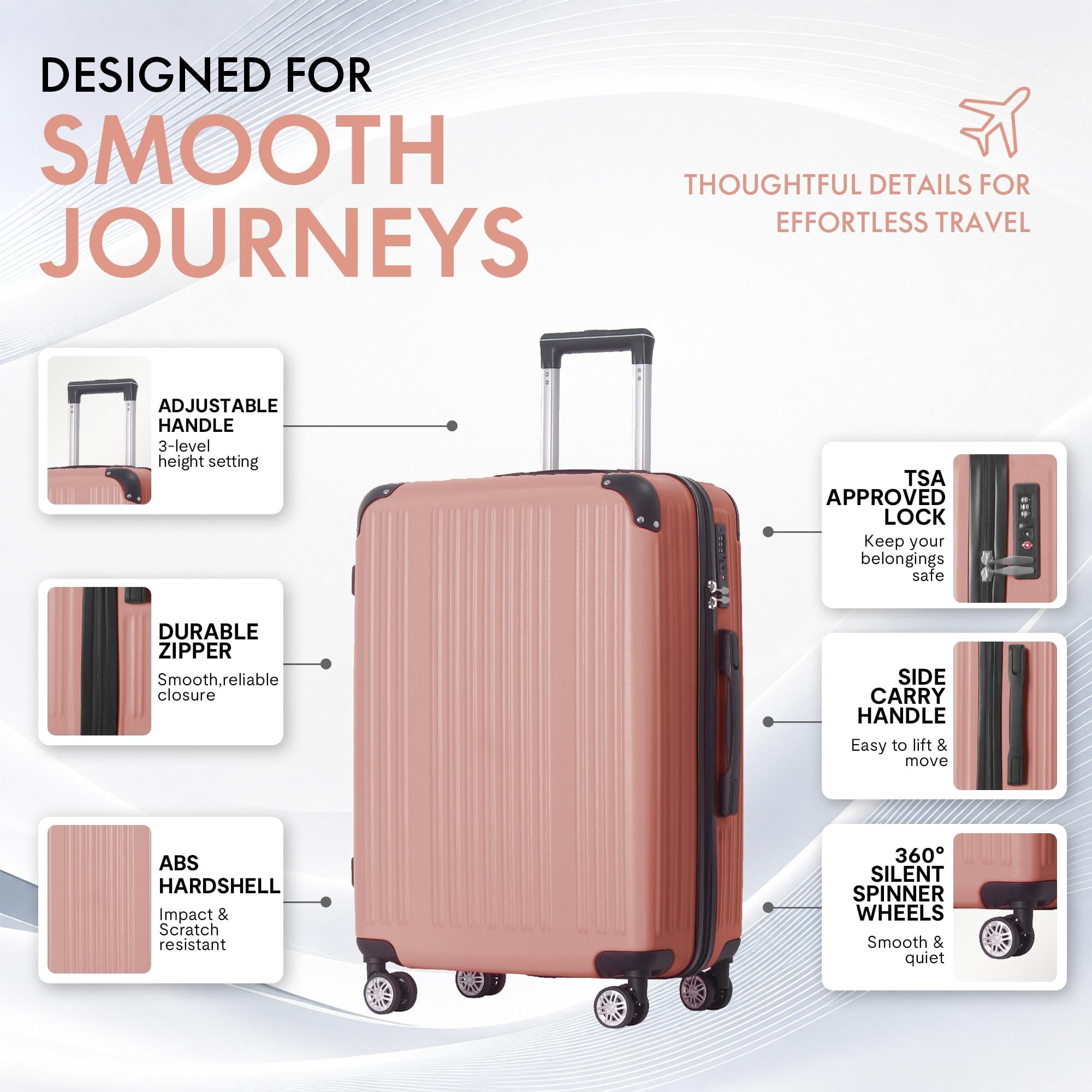 3-Piece ABS Hardshell Luggage Set, Lightweight Scratch-Resistant Suitcases with Silent Spinner Wheels & TSA Lock, Dusty Rose Pink