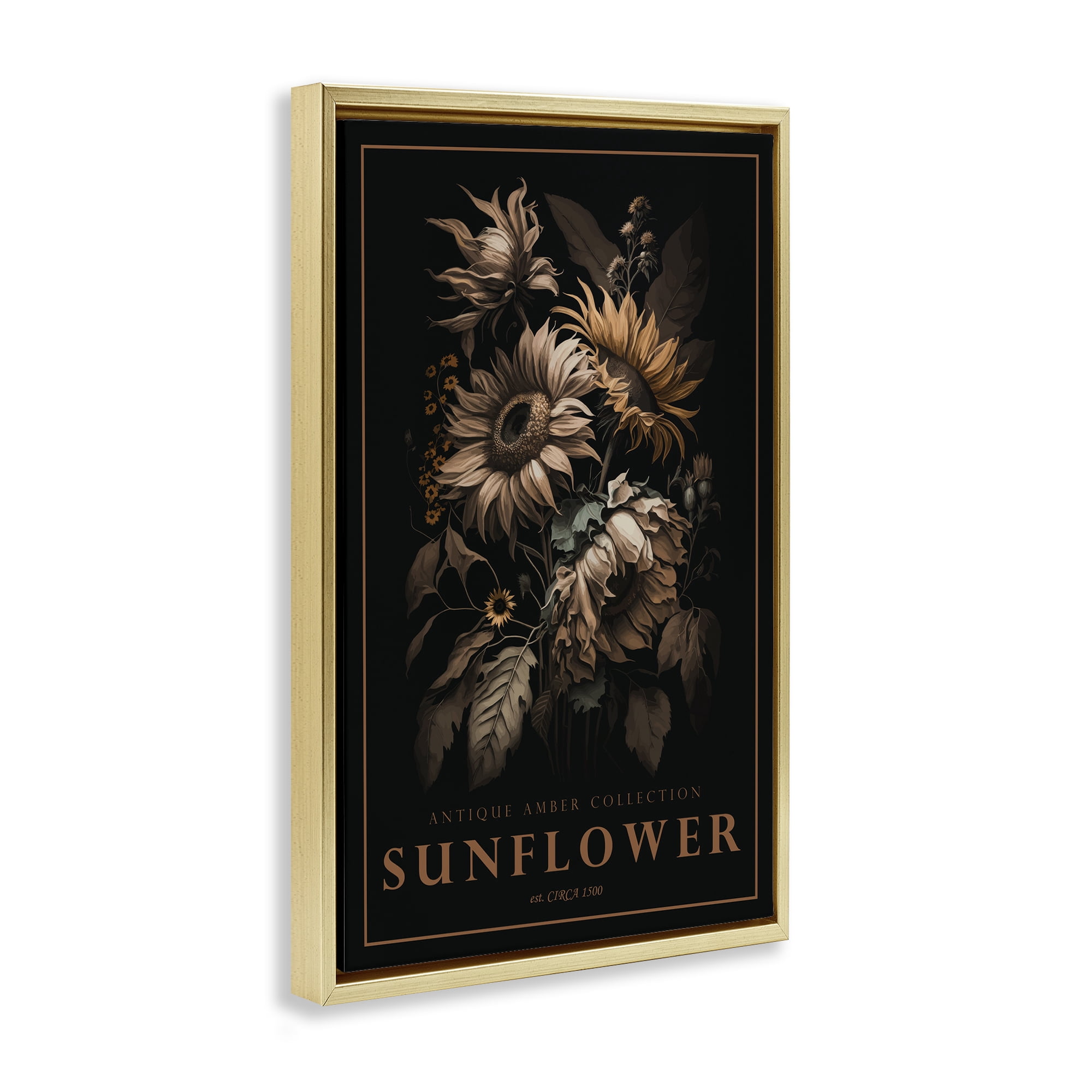 Stupell Industries Antique Sunflower Light Gold Framed Floater Canvas Wall Art, design by Chris Giampietro