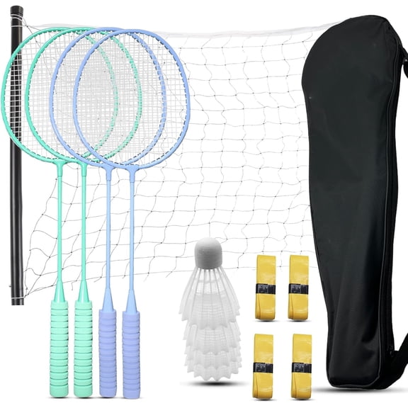 Badminton Rackets Set, Including Racquets, Shuttlecocks, Replacement Grip Tapes, Net & Carry Bag
