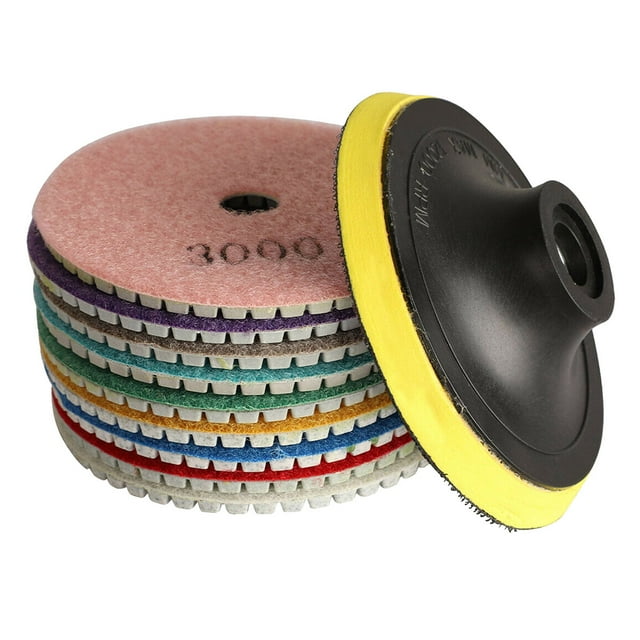 10Pcs Diamond Polishing Pads Kit 4 Inch Wet/Dry for Granite Stone Concrete Marble Polishing Use Grinding Discs Set