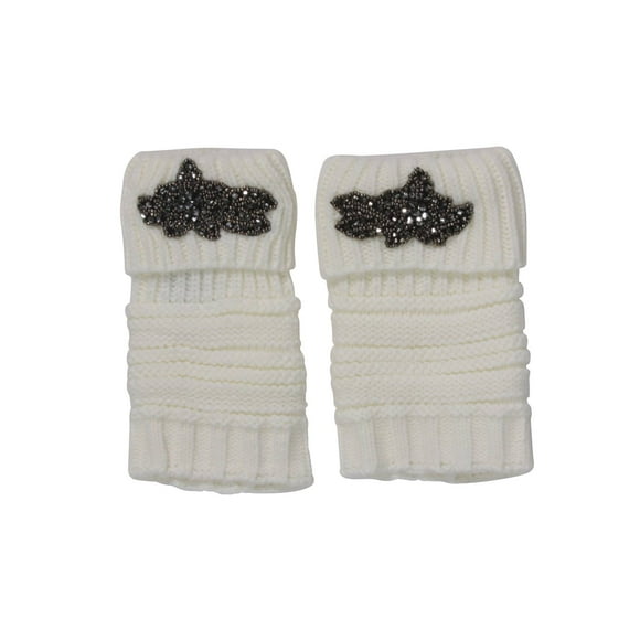 Poignets de Bottes d'Hiver pour Femmes avec Pièce Florale - Blanc