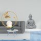 thumbnail image 2 of Escultura de metal con forma de bola de cristal, adorno, estatua, soporte para pasillo, chimenea, dormitorio, sala de estar, oficina, figura de Buda m, 2 of 8