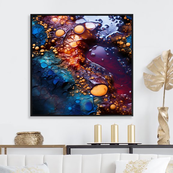 Designart "Blue Core in Gold Crystal Stone III" Landscapes Framed Wall Art - Purple Stone Geode Hallway Framed Wall Art Decor