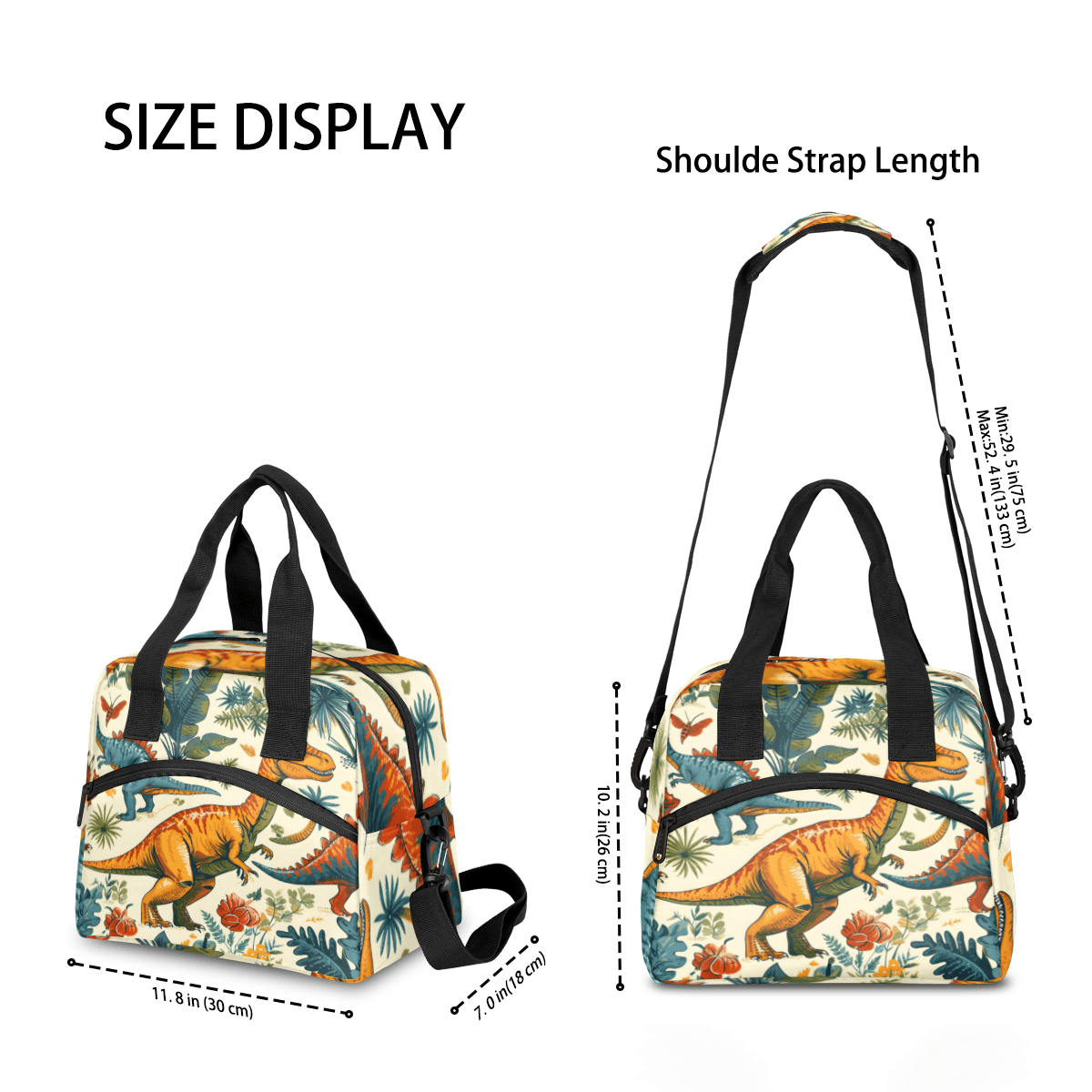 Herdesigns Dinosaur Insulated Lunch Bag for Women Men Adults Large Reusable Lunch Box Animals Leakproof Cooler Tote Bags with Adjustable Shoulder Strap