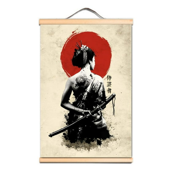 Vintage Japan Samurai Canvas Artwork Poster Bushido Tattoo Wall Art Scroll Painting 0,Multicolor,11.8X17.7 inches