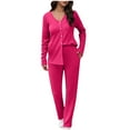 thumbnail image 1 of Miqool Pajama for Women Sets 2 Piece Lounge Ribbed Long Sleeve Button Top Matching Pants Sleepwear PJ Set Fall Outfits, 1 of 2