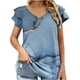 thumbnail image 1 of Moda mujer Casual cuello en V veteado nuevo cuello en V doble capa hoja manga corta 3D impreso camiseta pulóver blusa Tops Fridja  hjk6420, 1 of 5