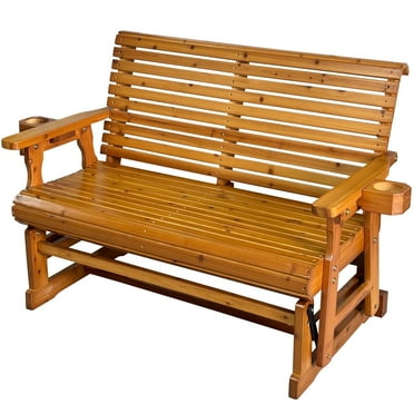 Innovaze Solid Fir Wood 4ft Outdoor Glider with Deep Cup Holders, Heavy Duty 800 lbs, Teak Tone