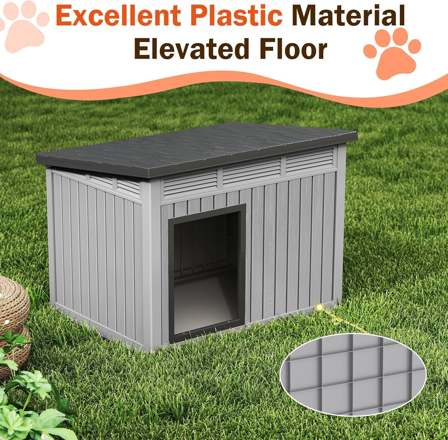 Dog House Outdoor Indoor for Medium Dog - Weatherproof & Removable Roof, Easy Assemble and Clean for Small to Medium Dogs(Grey, 32.1" L × 25.1" W × 24" H)
