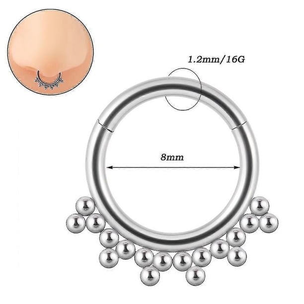 1 pieza 361l Acero quirúrgico Septo Clicker Aro con bisagra de circonita Anillo de nariz Tragus Cartílago Daith Piercing Hélix Rook Pendiente Joyería