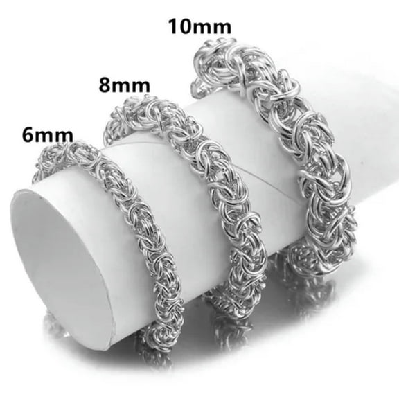 QQTDFG 6/8/11mm 7"-11" Polished Stainless Steel Byzantine Bracelet Mens Boys Chain-6mm-10 inches bracelet-Silver
