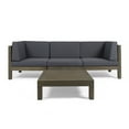 thumbnail image 2 of Elisha Outdoor Modular 4 Piece Acacia Wood Sectional Sofa Set and Coffee Table with Cushions, Gray, Dark Gray, 2 of 8
