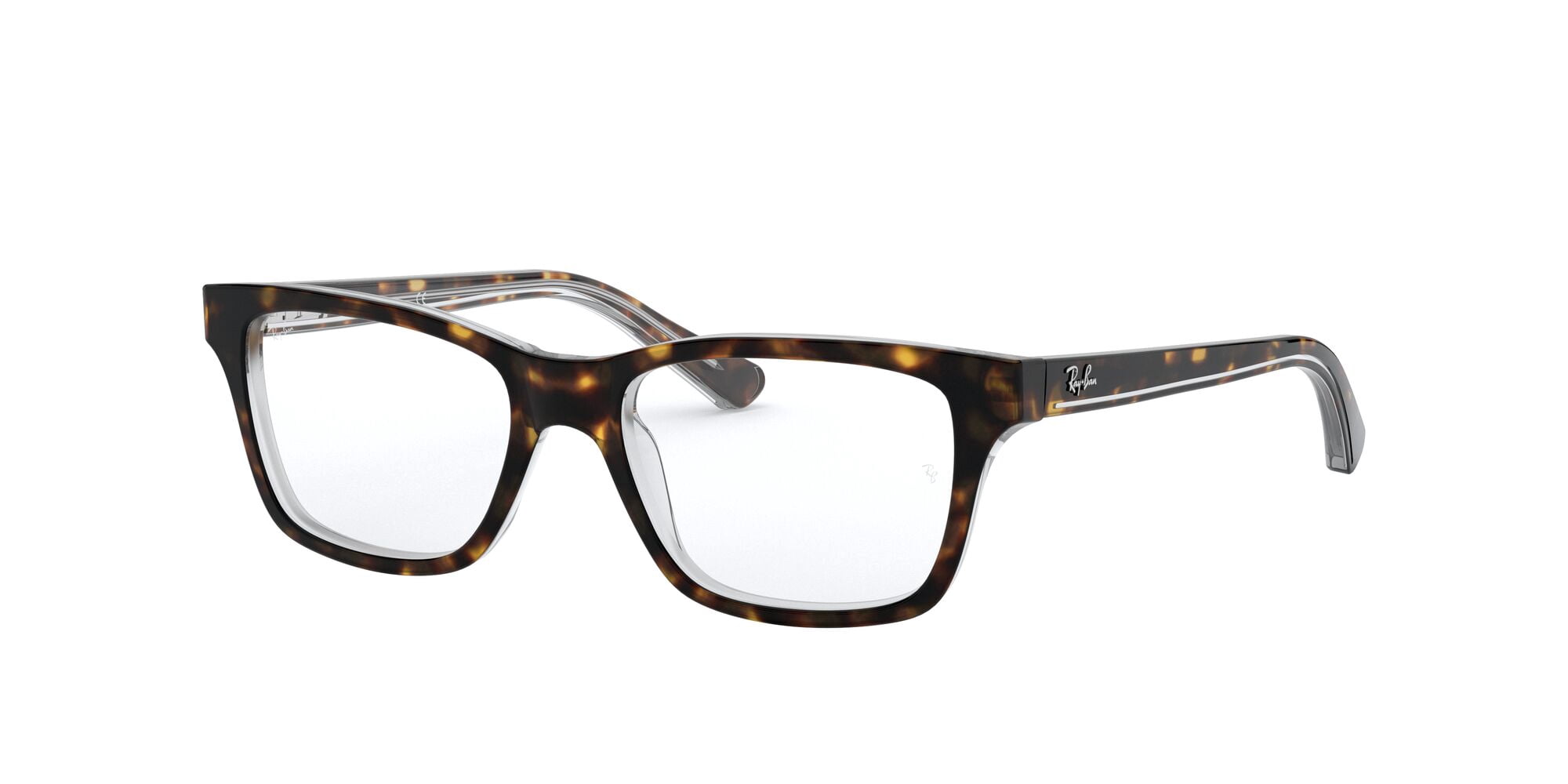 Ray-Ban Youth Size 48 0RY1536 Prescription Eyeglasses with Case, Dark Havana on Transparent/Demo Lens