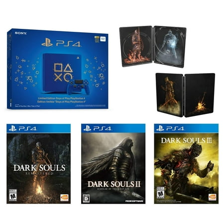 PlayStation 4 Dark Souls Trilogy Limited Bundle: Dark Souls Remastered, Dark Souls II, Dark Souls III, Exclusive Steel Book, PlayStation 4 Slim Limited Edition Days Play Edition 1TB