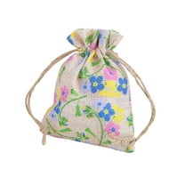 Mini Floral Print Burlap Drawstring Bags – 12 Pieces