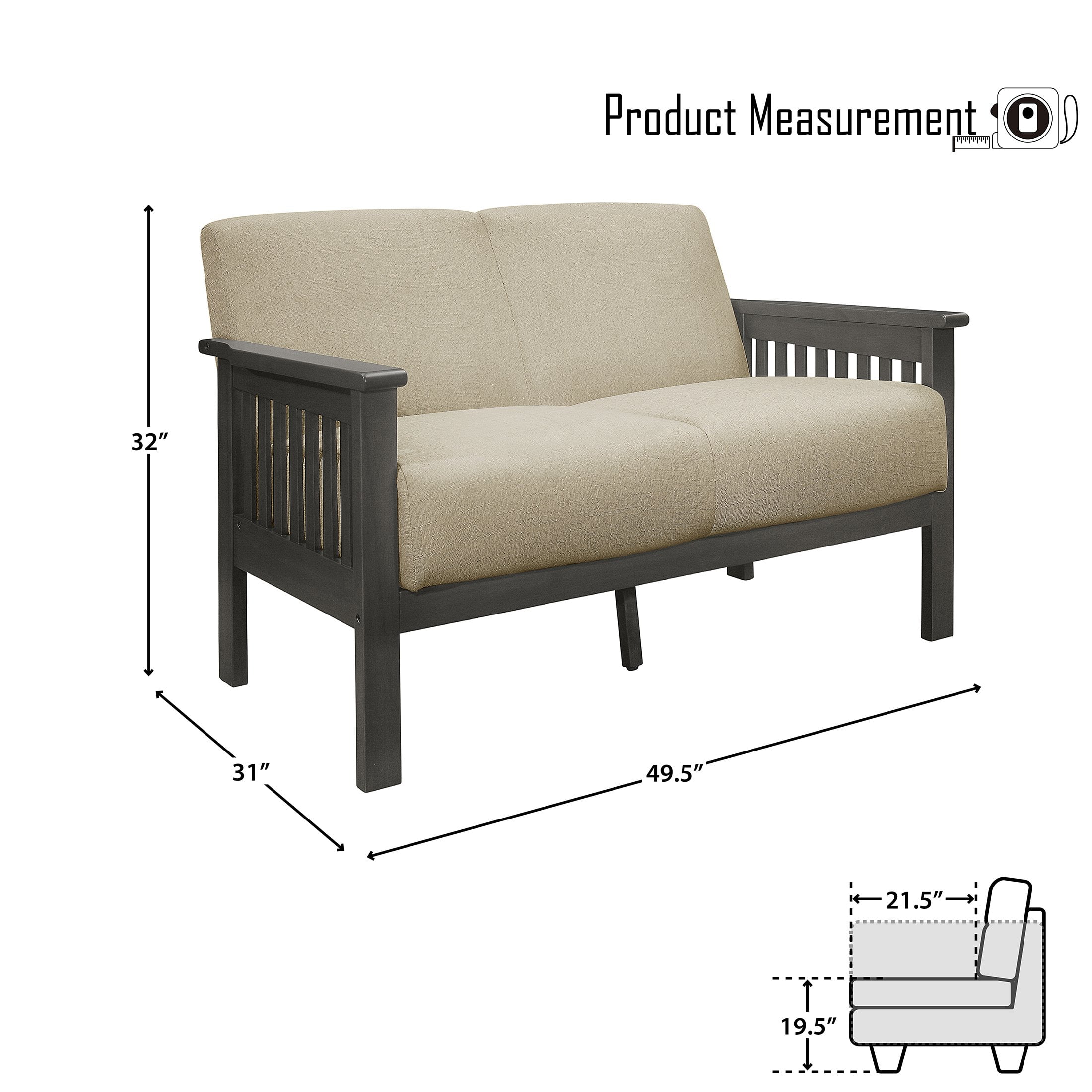 OakvillePark Acme Fabric Upholstered Living Room Loveseat, Light Brown