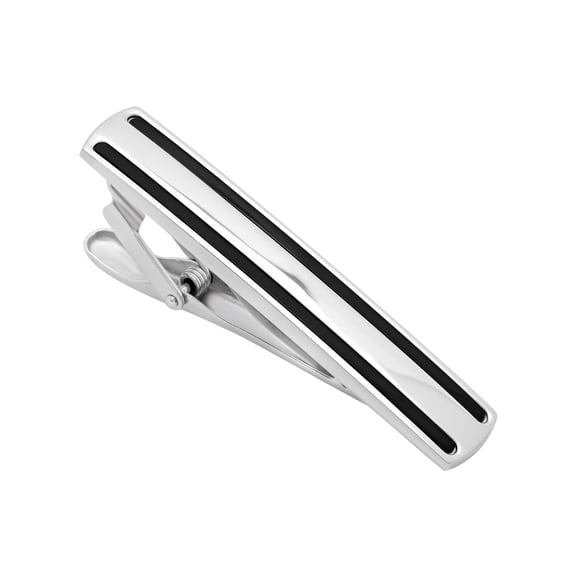 Men's Stainless Steel Two-Tone Black Striped - Mens Tie Clip